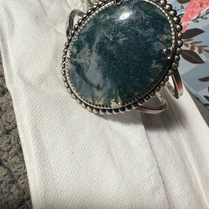 Elegant Silver and Green Stone Bracelet